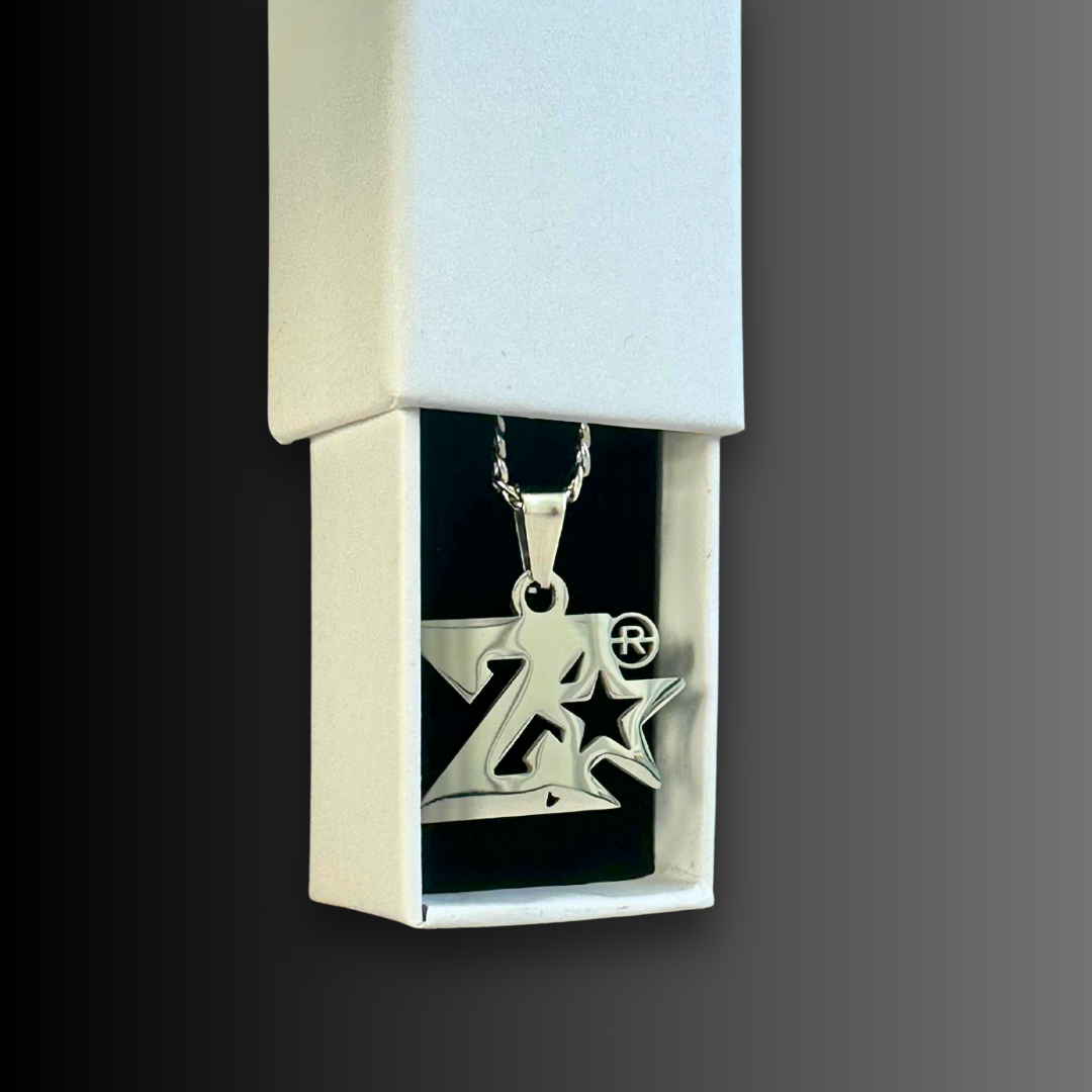 zc Stainless steel Silver Z-star pendant ZAPEL necklace, 19” chain